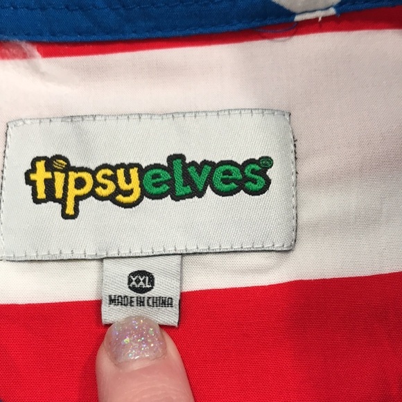 Tipsy Elves The Flag Shirt  Men's Button Down Size XXL New with tags - Picture 5 of 9
